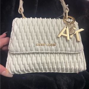 Anne Klein White Quilted Mini Bag with Gold Accents